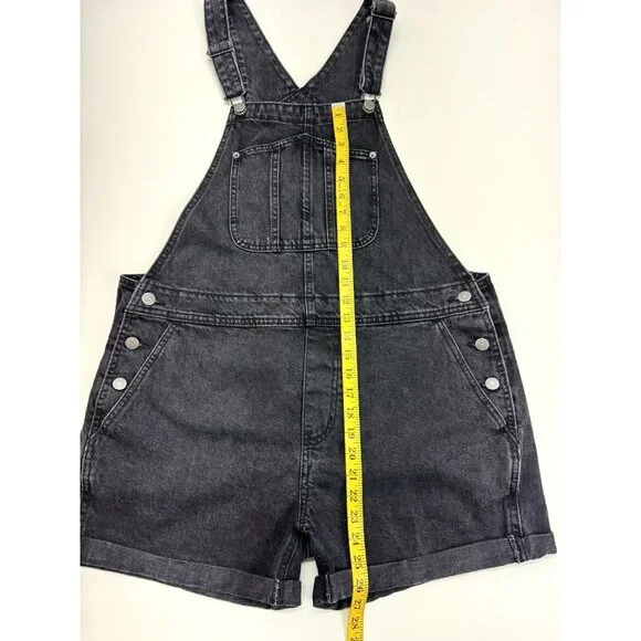 Old Navy Bib Overalls Slouchy Shorte Black Wash Denim Shortalls Womens Large - Picture 4 of 10